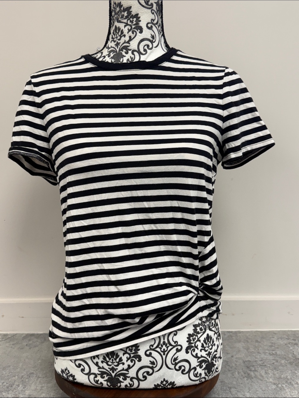 Chico's Black and White Striped Short Sleeve Tee